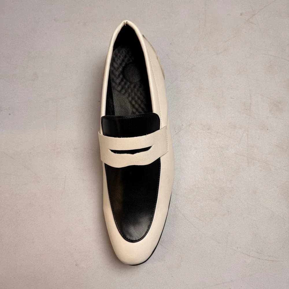 Santimon Men's US 11 White/Black Penny Loafers Slip On Dress Shoes